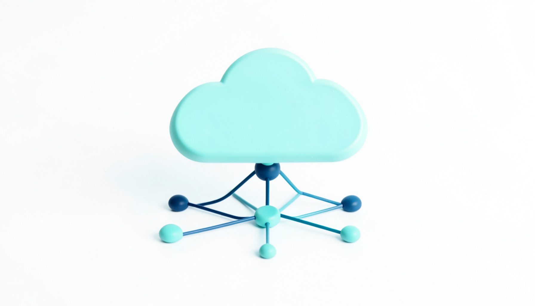 A stylized cloud icon floating above interconnected network nodes, rendered in teal and navy on a light background